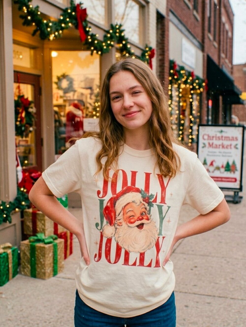 Vintage Santa Jolly Graphic T-Shirt | Retro Christmas Ivory Comfort Colors Tee